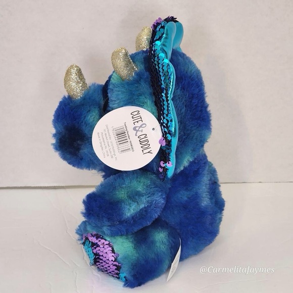 SEQUIN TRICERATOPS 🦖 Dark Blue Dinosaur Plush NWT - Picture 4 of 4